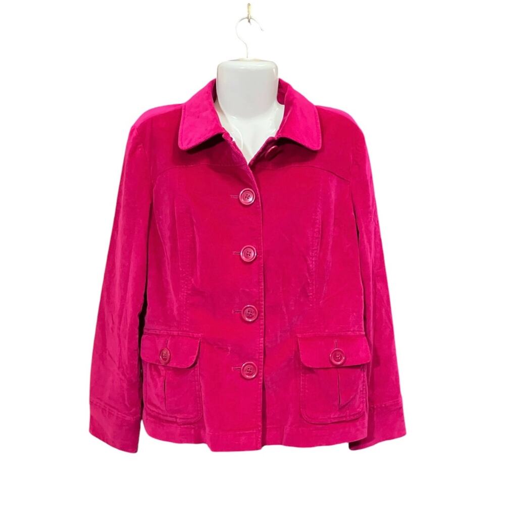 Talbots Women's Fuchsia Pink Corduroy Button Closure Jacket Pockets | Size 16